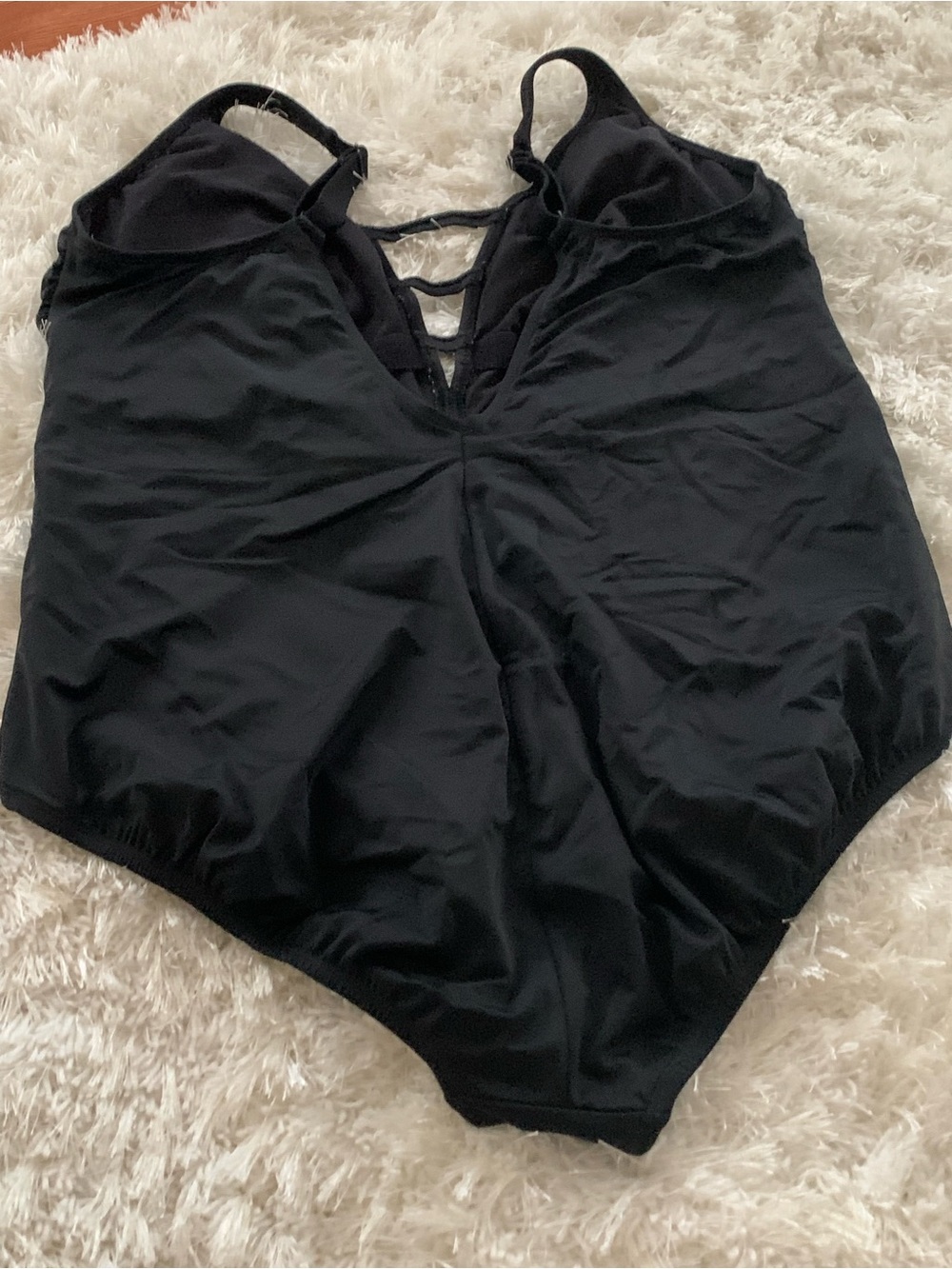 Time and Tru Black One-Piece Swimsuit with Lace-Up Front